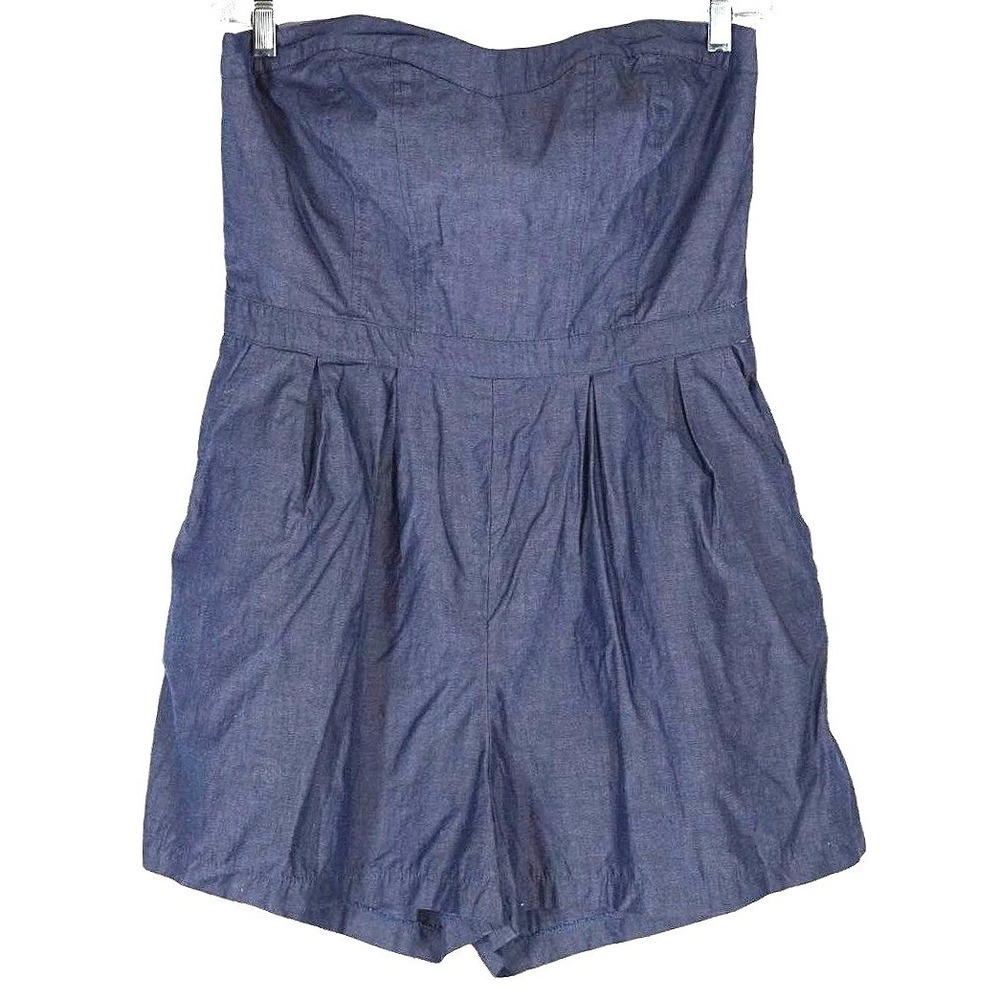Mossimo Supply Co Romper Women XL Blue Chambray Strapless Sweetheart Pockets
